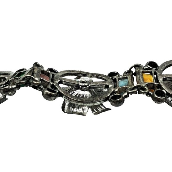 VIntage Rhinestone Bracelet Multicolored Stones Floral Links Flower Costume Jewe - Picture 13 of 13
